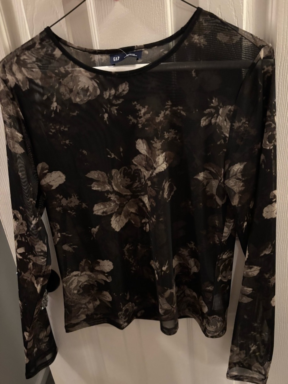 GAP Sheer Black and Floral Long Sleeve Top